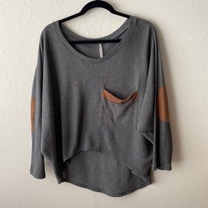 Grey Batwing Sweater with Faux Leather Details